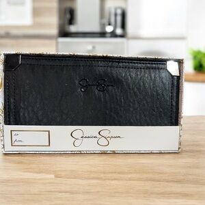 Jessica Simpson Faux Leather Zip Clutch Wallet Black